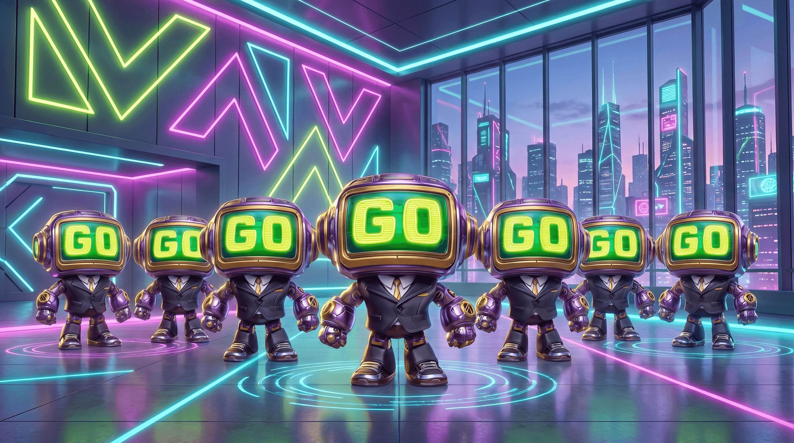 The GOGOGO team of GoBot mascots