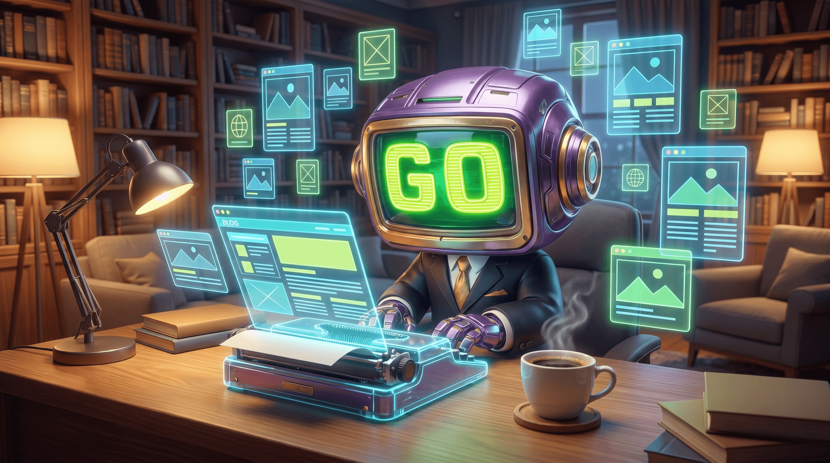 GoBot at a writing desk — engineering posts from the GOGOGO team